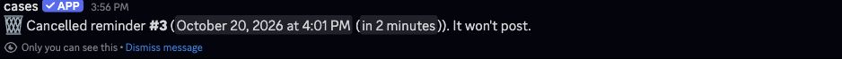 Discord: nudge's private reply cancelling reminder #3, due at 4:01 PM, saying it won't post